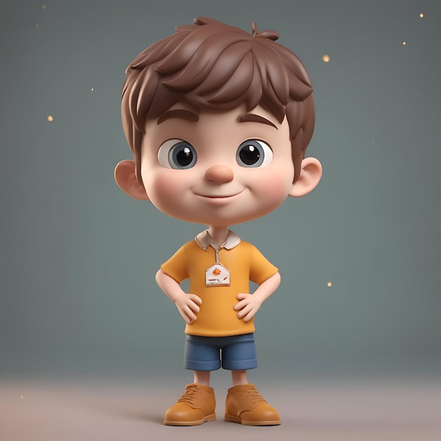 Renderização 3D de um menino com camiseta e calções