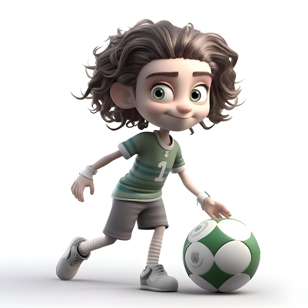 Foto grátis renderização 3d de um menino com uma bola de futebol isolada em branco