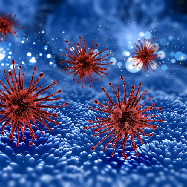 Foto grátis renderização 3d de um plano de fundo médico com células de vírus