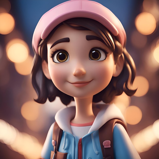 Foto grátis renderização 3d de uma boneca de menina bonita em fundo bokeh