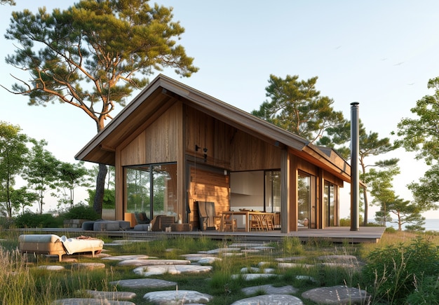 Foto grátis renderização 3d de uma casa de madeira
