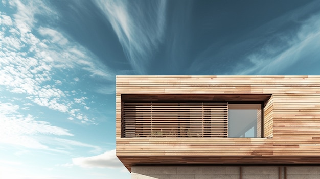 Renderização 3D de uma casa de madeira