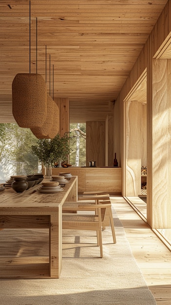Renderização 3d de uma casa de madeira
