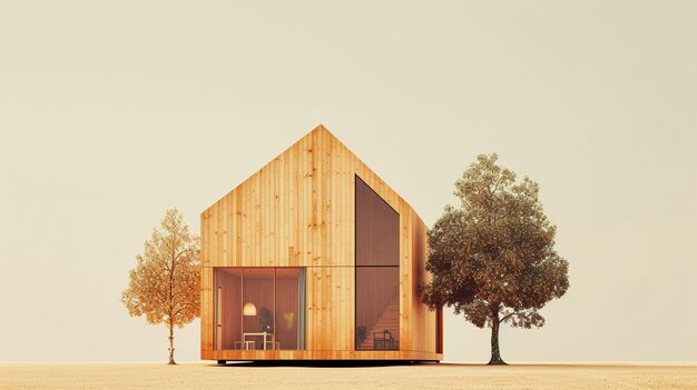 Renderização 3D de uma casa de madeira