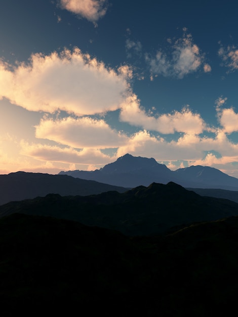 Renderização 3D de uma paisagem montanhosa