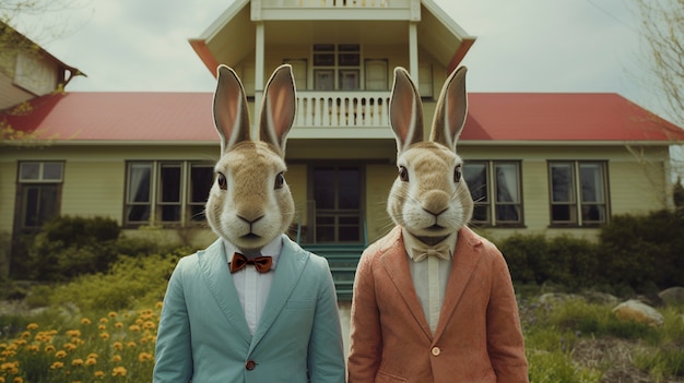 Foto grátis renderização 3d do coelho da páscoa vestido