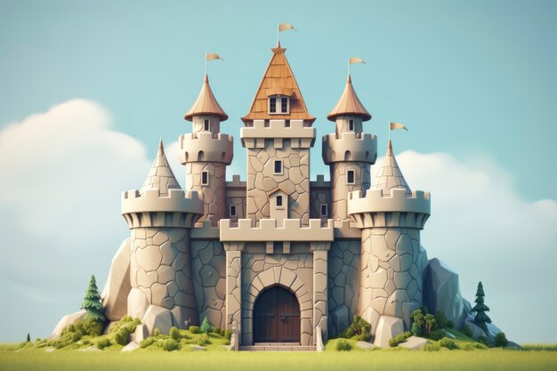 Renderização 3D do edifício do castelo de fantasia