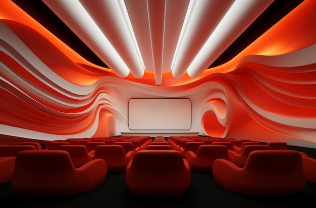 Renderização 3D do interior do cinema