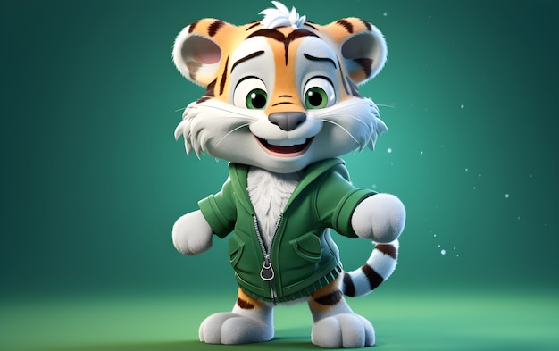 Renderização 3d do jovem tigre de desenho animado