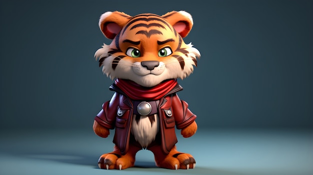 Renderização 3D do jovem tigre de desenho animado