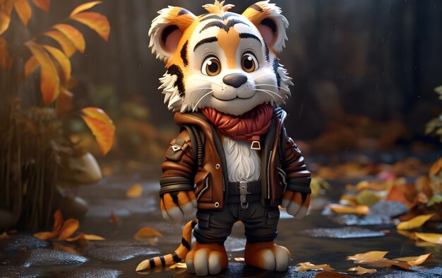 Renderização 3D do jovem tigre de desenho animado