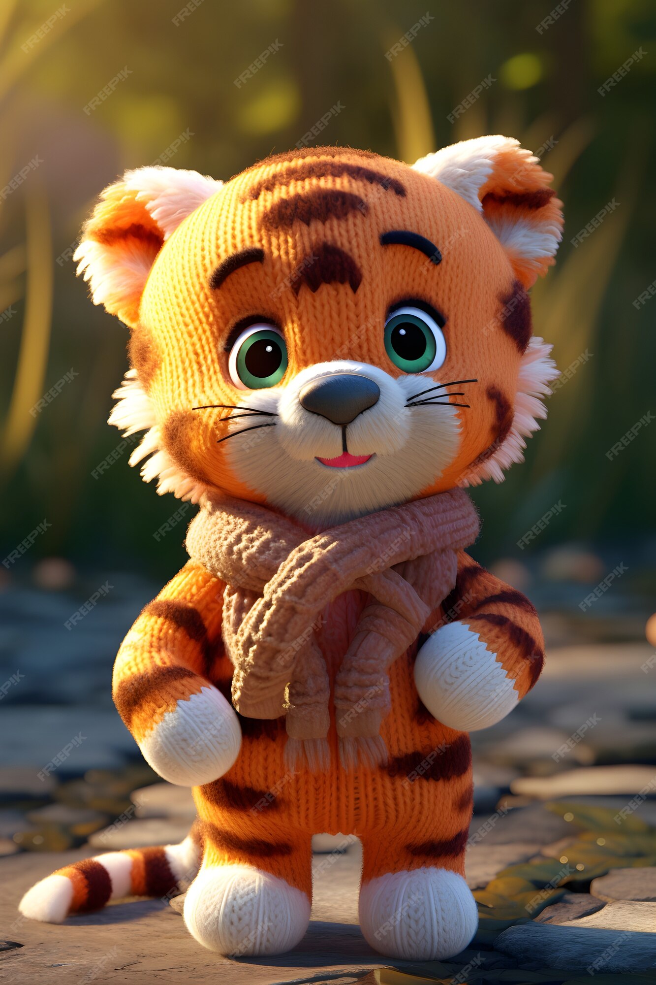 Renderização 3d do jovem tigre de desenho animado