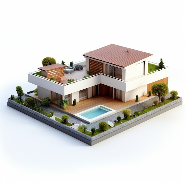 Renderização 3D do modelo de casa isométrica