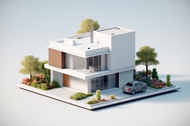 Renderização 3D do modelo de casa isométrica