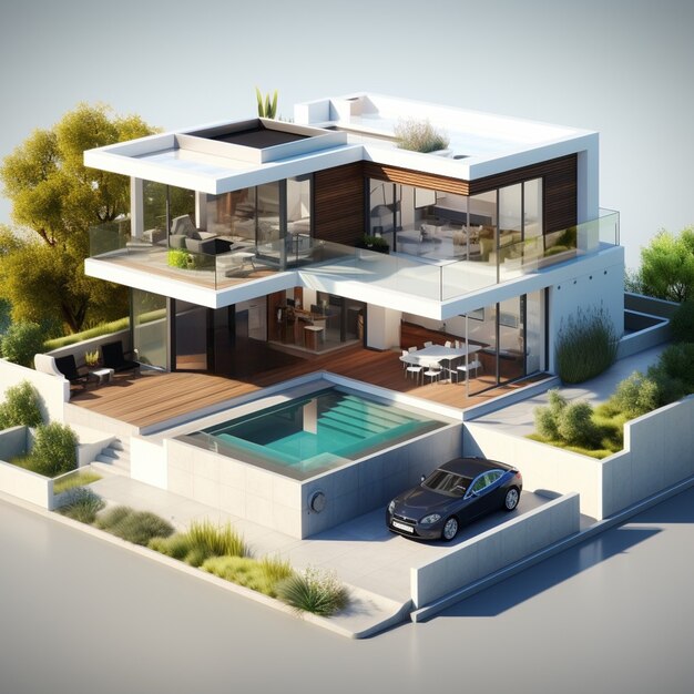 Renderização 3D do modelo de casa isométrica