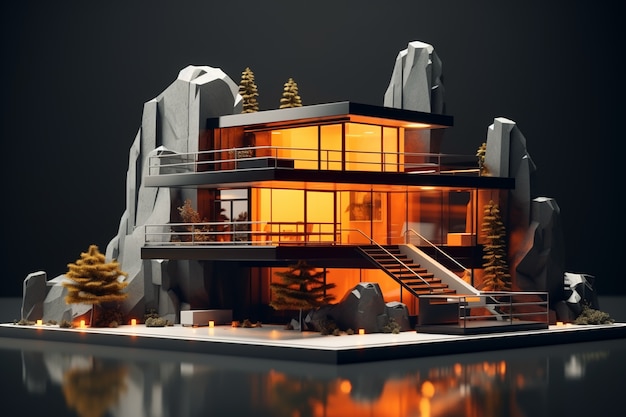 Renderização 3D do modelo de casa