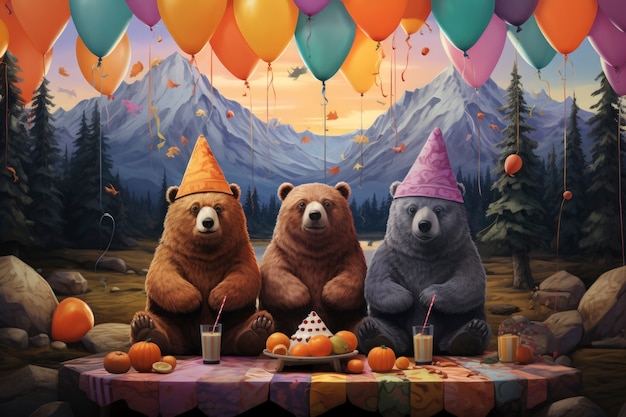 Renderização 3D do urso da floresta a celebrar.