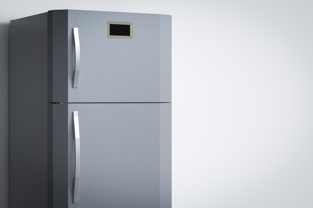 Renderização 3d em geladeira cinza com espaço em branco