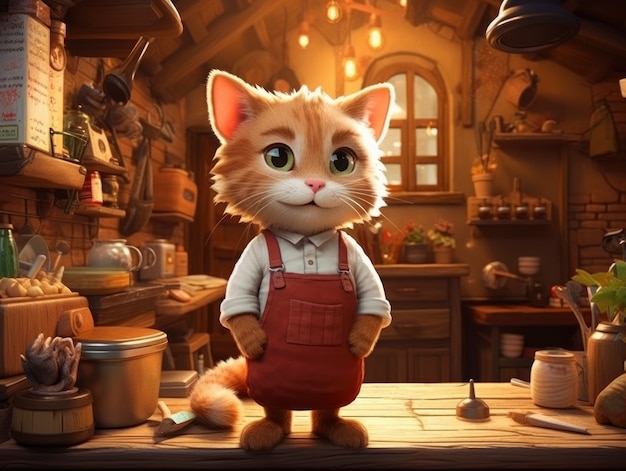 Foto grátis renderização de cena de fantasia de desenho animado com gato