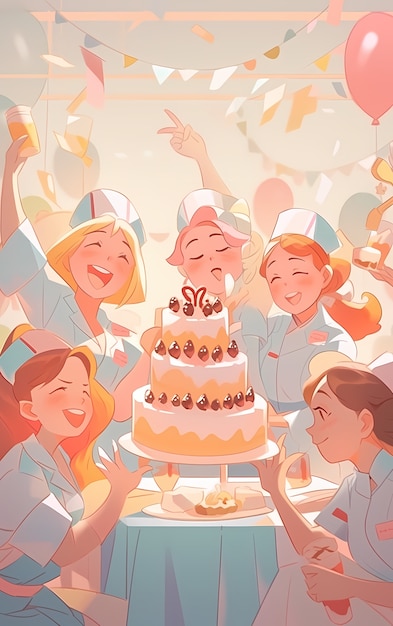 Foto grátis renderização de médicos de anime fazendo uma festa