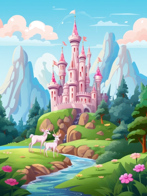 Foto grátis renderização do castelo de fantasia de desenhos animados