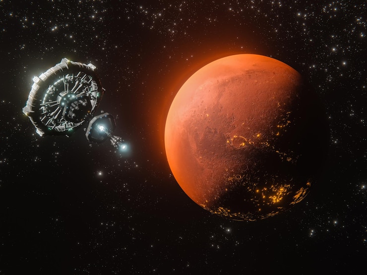 Foto grátis renderização em 3d do planeta marte - sistema de internet de banda larga para atender às necessidades dos consumidores