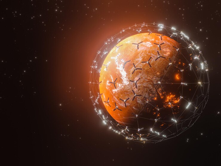 Foto grátis renderização em 3d do sistema de internet de banda larga planet mars para atender às necessidades dos consumidores