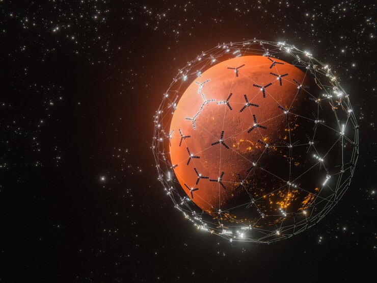 Foto grátis renderização em 3d do sistema de internet de banda larga planet mars para atender às necessidades dos consumidores