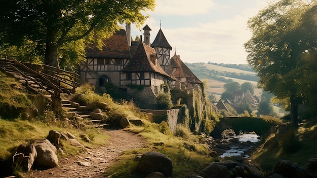 Foto grátis renderização histórica medieval da paisagem