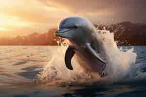 Foto grátis renderização surreal de golfinhos na água.