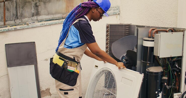 Foto grátis reparador a trabalhar num ar condicionado