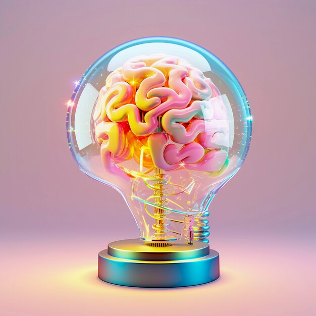 Representação do cérebro humano em display de vidro transparente
