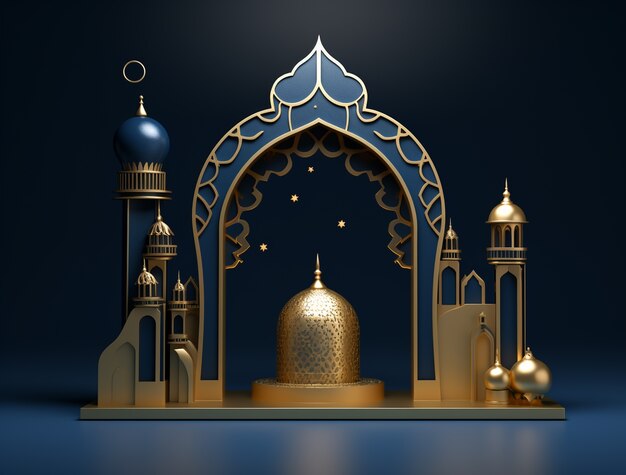 Representação em 3d do palácio árabe para a celebração islâmica do ramadã