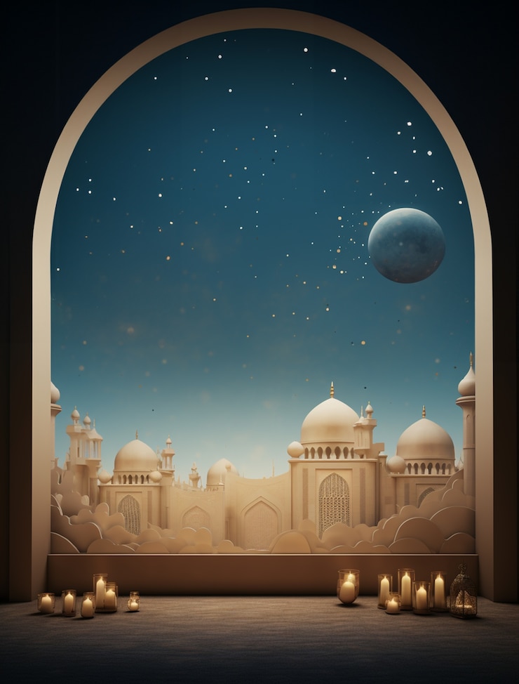 Foto grátis representação em 3d do palácio árabe para a celebração islâmica do ramadã