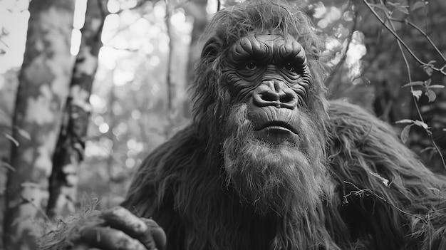 Foto grátis representação em preto e branco de uma besta peluda sasquatch