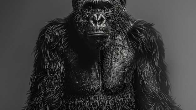 Foto grátis representação em preto e branco de uma besta peluda sasquatch