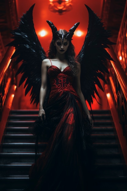 Foto grátis representação feminina de entidade demoníaca com asas