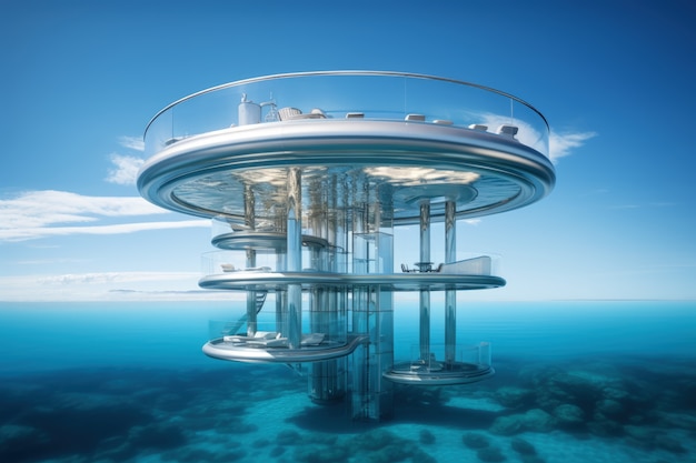 Representação futurista da arquitetura de casas aquáticas