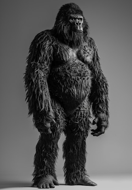 Foto grátis representação monocromática de besta peluda ou sasquatch