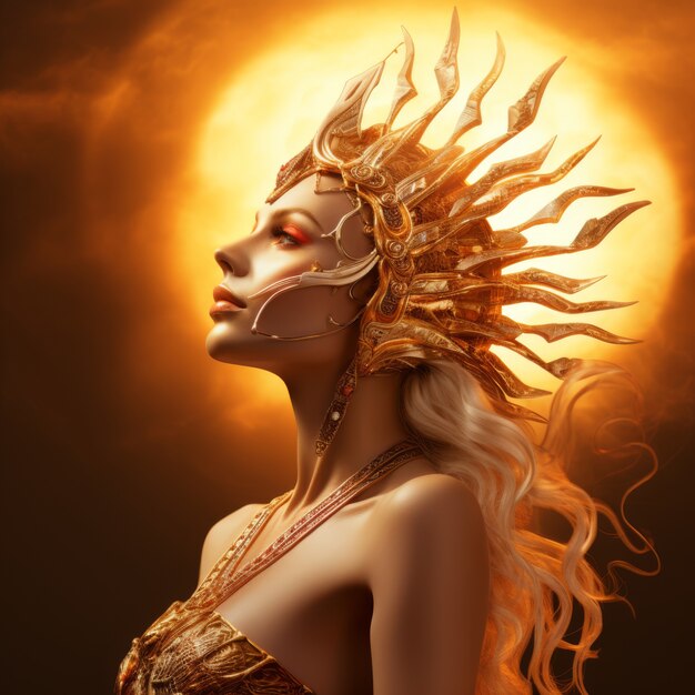 Representação radiante da deusa do sol feminina empoderada