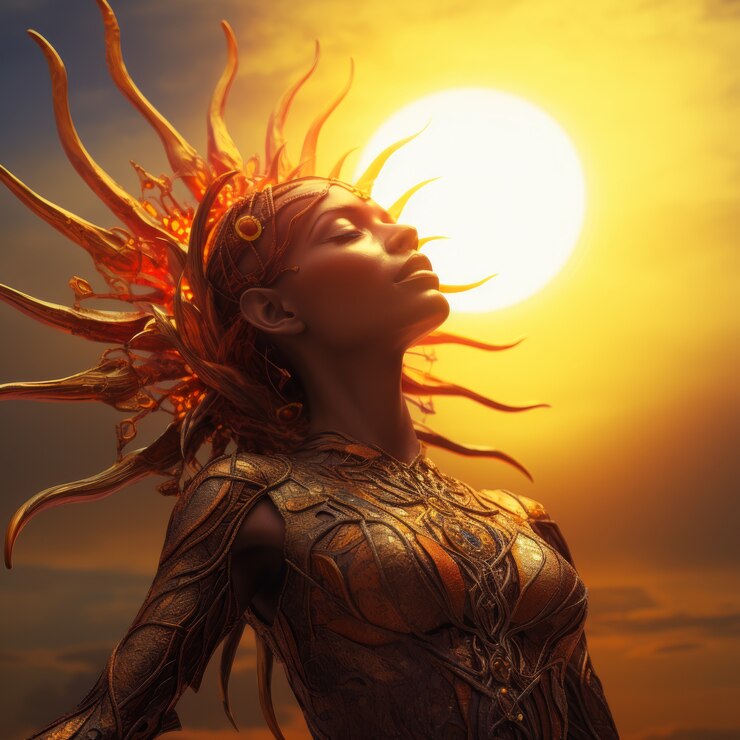 Foto grátis representação radiante da deusa do sol feminina empoderada