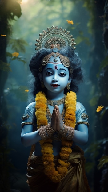 Representação tridimensional de Krishna, divindade hindu e avatar