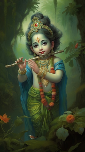 Foto grátis representação tridimensional de krishna, divindade hindu e avatar