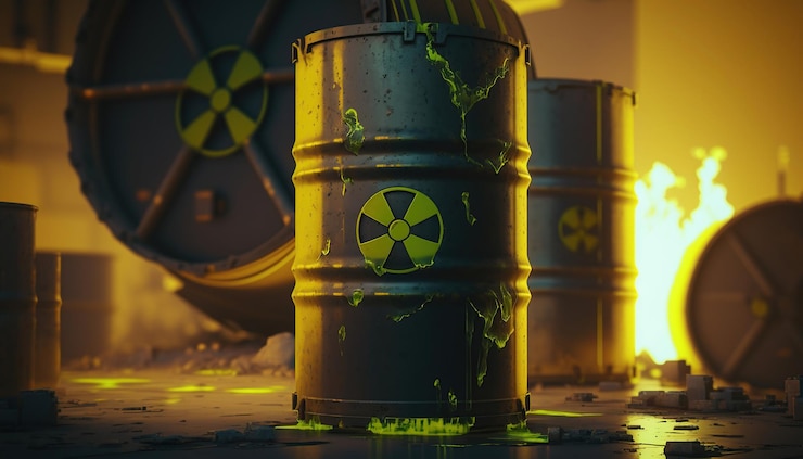 Foto grátis resíduos radioativos em barris repositório de resíduos nucleares ia generativa