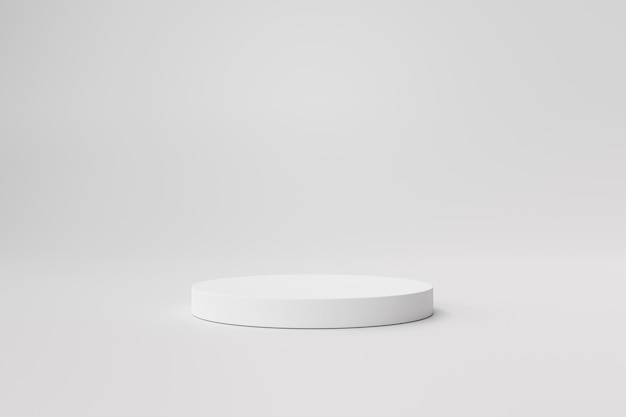 Resumo de pedestal de pódio de cilindro branco de exibição de produto em renderização 3d de fundo branco