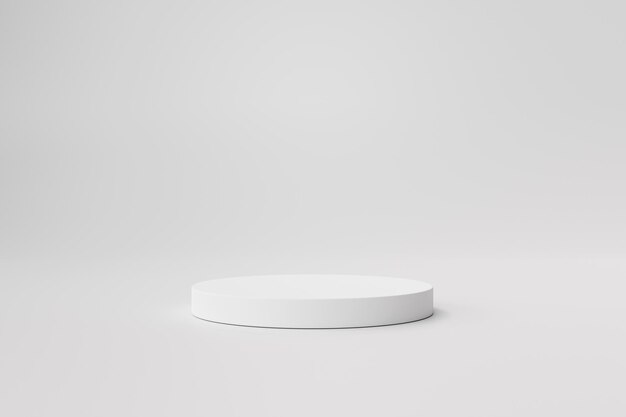 Resumo de pedestal de pódio de cilindro branco de exibição de produto em renderização 3d de fundo branco