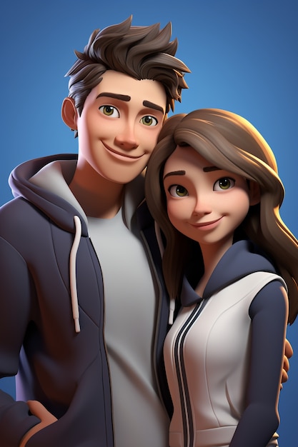 Retrato 3D de casal feliz