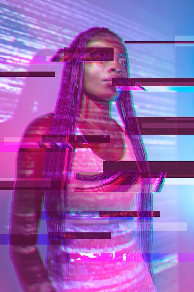 Foto grátis retrato abstrato de mulher em estilo vaporwave