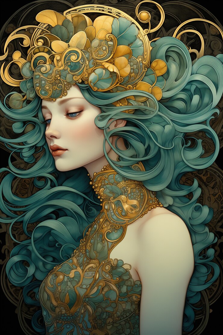 Foto grátis retrato art nouveau de uma bela mulher