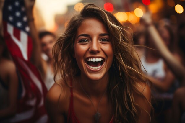 Retrato cinematográfico de pessoas celebrando o Dia da Independência dos Estados Unidos, feriado nacional